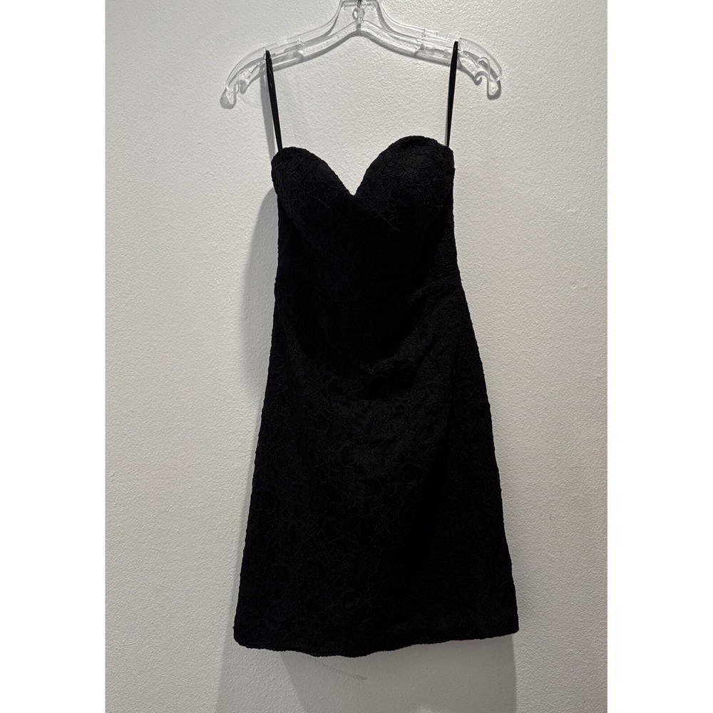 Kennedy Blue Size 2 Black Strapless Lace‎ Dress Bridesmaid Button Back Wedding